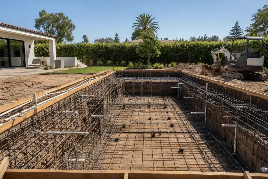 Excavation & steel — pool construction stage