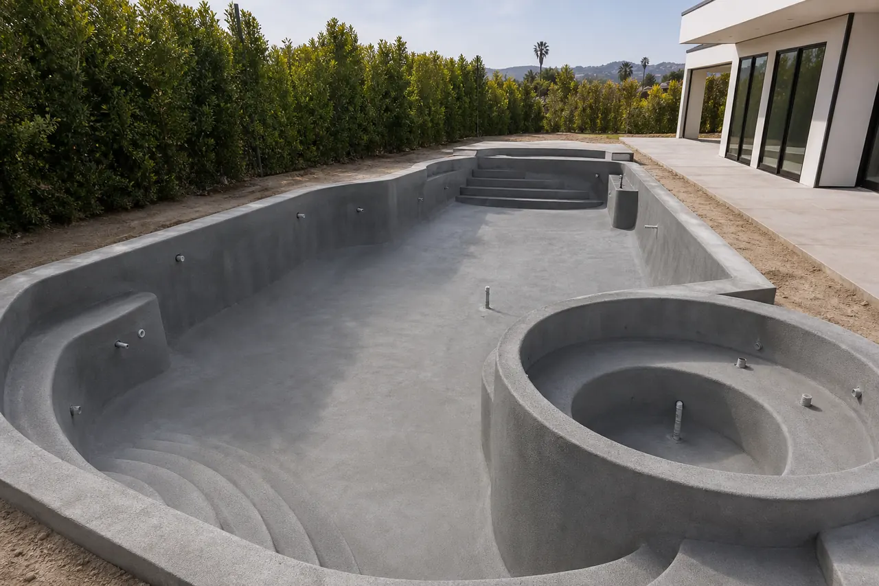 Gunite shell — pool construction stage