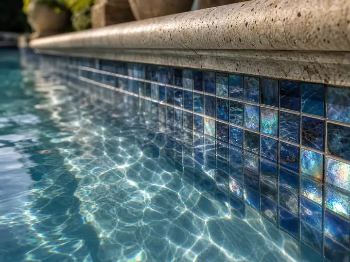 Tile and stone coping on a new pool